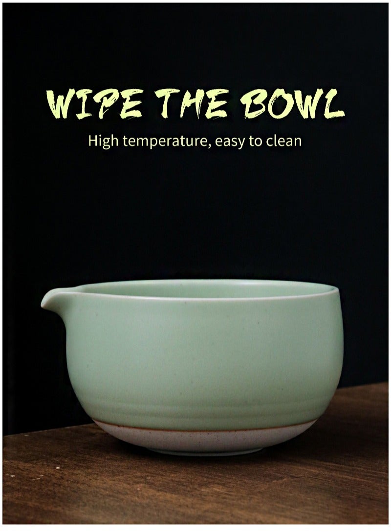 ايكانبو طقم شاي ماتشا 3 قطع، وعاء مستدير وعاء ماتشا مع صنبور، وعاء ماتشا لامع مع حامل تحريك، مع ملعقة من الخيزران، مناسب لمسحوق ماتشا/شاي ماتشا (سماوي) - Image 2