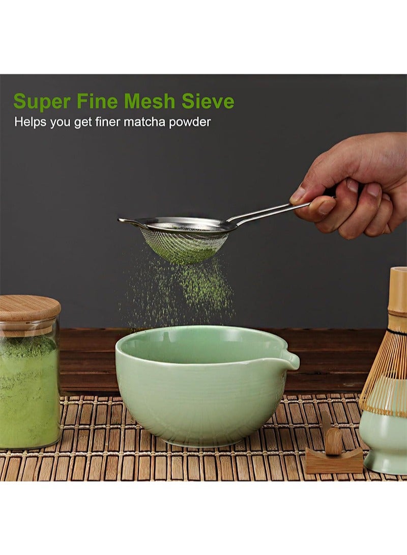 ايكانبو طقم شاي ماتشا 3 قطع، وعاء مستدير وعاء ماتشا مع صنبور، وعاء ماتشا لامع مع حامل تحريك، مع ملعقة من الخيزران، مناسب لمسحوق ماتشا/شاي ماتشا (سماوي) - Image 3