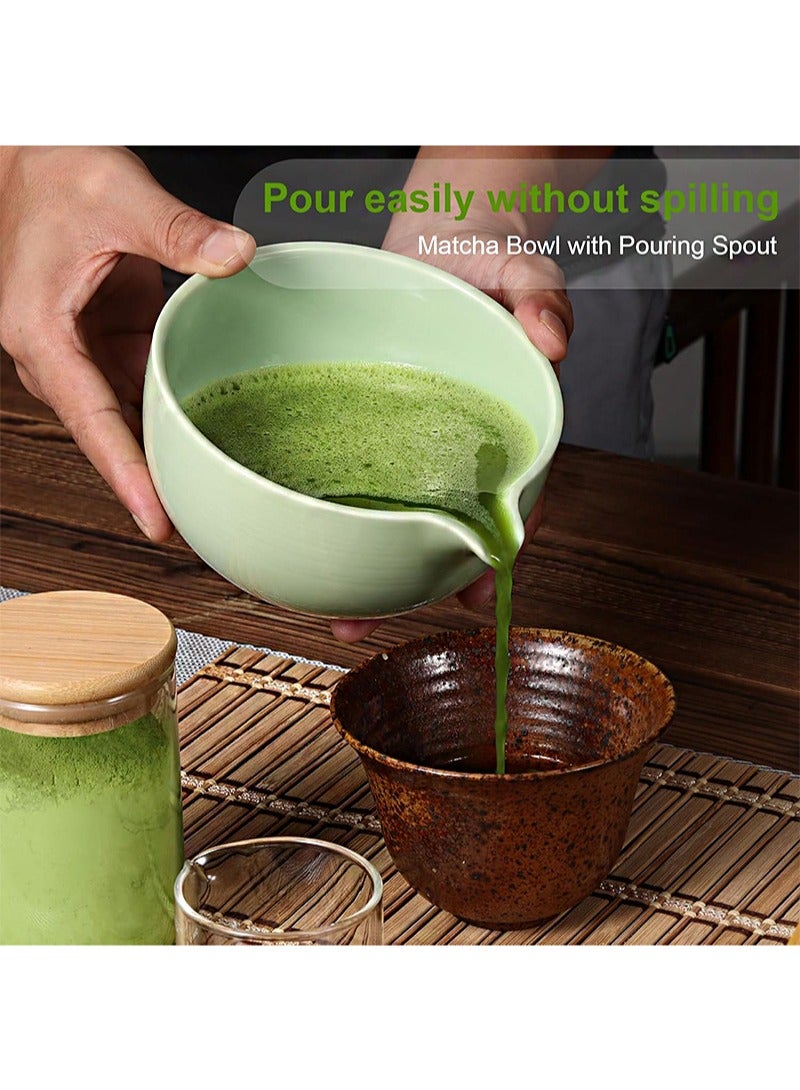 ايكانبو طقم شاي ماتشا 3 قطع، وعاء مستدير وعاء ماتشا مع صنبور، وعاء ماتشا لامع مع حامل تحريك، مع ملعقة من الخيزران، مناسب لمسحوق ماتشا/شاي ماتشا (سماوي) - Image 4