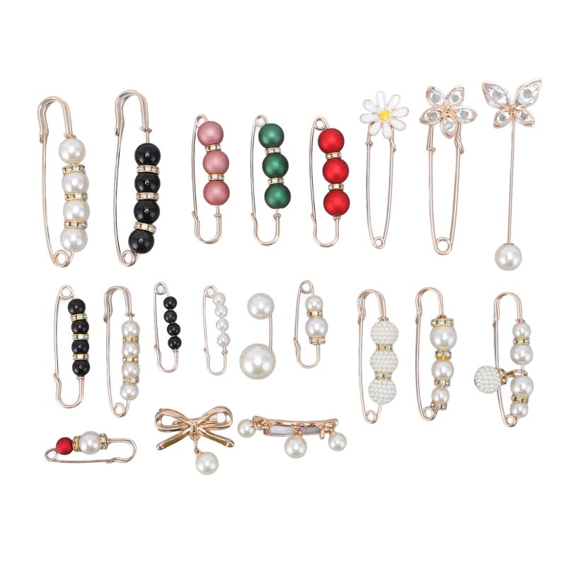 Pearl Brooch Pants Waist Clips: Adjustable Clothing Tightener - 20 Pieces With Secure End Design, Stylish Functional Clothing Fastener for Home Wardrobe, Weddings, Parties & Masquerades - Image 1