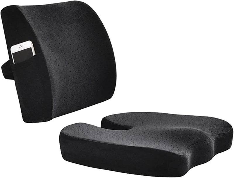 WEMART Memory Foam Cushion Seat, Cushion & Lumbar Support Pillow, 3D Washable Cover, Lower Back & Tailbone Pain Relief Desk Pad With Adjustable Strap, Sciatica, Apply To Wheelchair, Office Chair, Car(Black) - Image 1