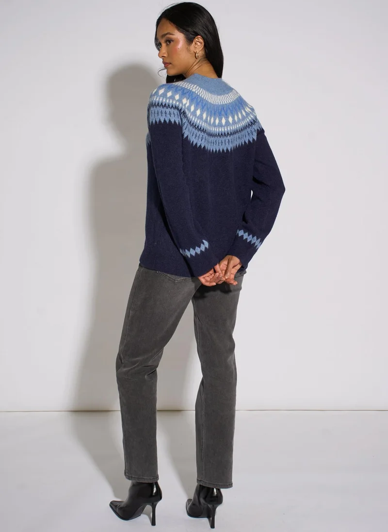 Gini London Blue Fair Isle Knit Jumper