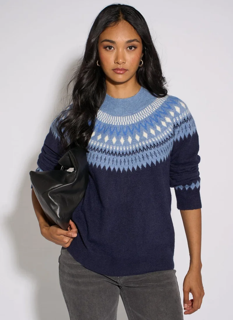 Gini London Blue Fair Isle Knit Jumper