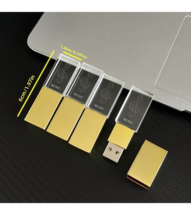 محرك أقراص فلاش USB 2.0 بلوري سعة 16 جيجابايت مع ضوء LED أبيض للموسيقى للسيارة DJ G - Image 5