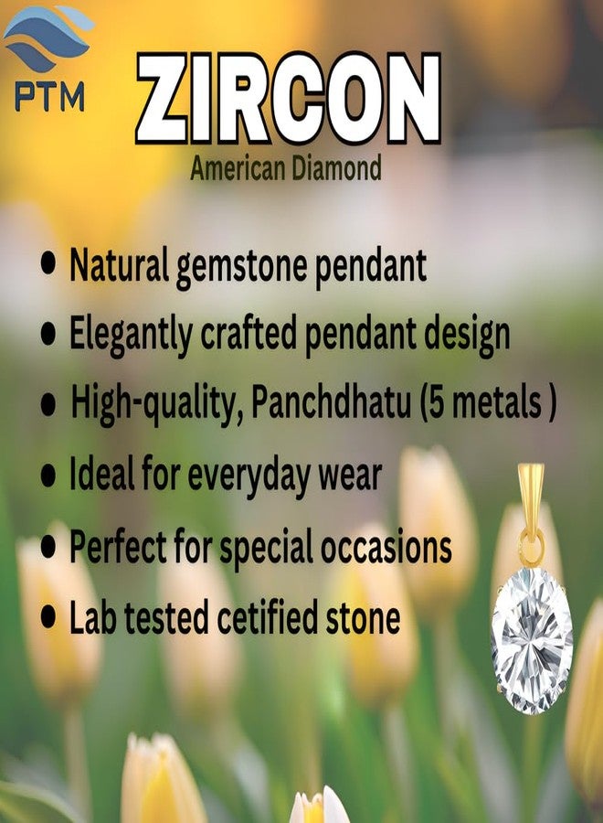 Ptm American Diamond/Zircon 6.25 Ratti or 5.5 Carat Certified Astrological Gemstone Panchdhatu/5 Metals 22k Gold Plated pendant for Men & Women -nvdhp2625 - Image 3