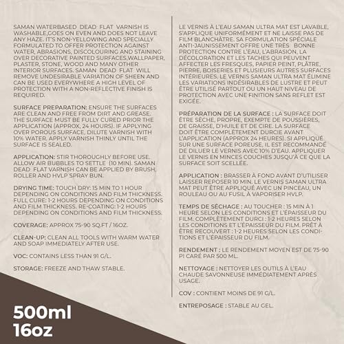 SamaN Waterbased Dead Flat Varnish SAM-801 – Protects Decorative Surfaces (500 ml – 16 oz) - Image 2