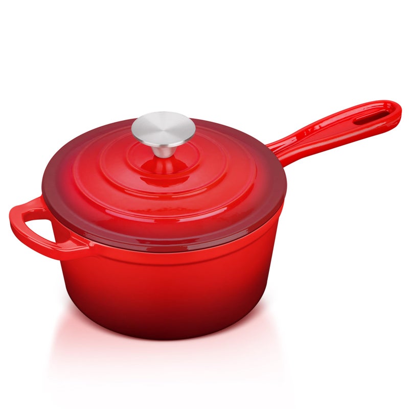 Enameled Cast Iron Sauce Pan with Lid Leonyo 1 Quart Saucepan with Lid Small Enamel Cast Iron Dutch Oven Kitchen Cookware for All Cooktops Cooking Pasta Soup Milk Up to 500F 44Lbs Red