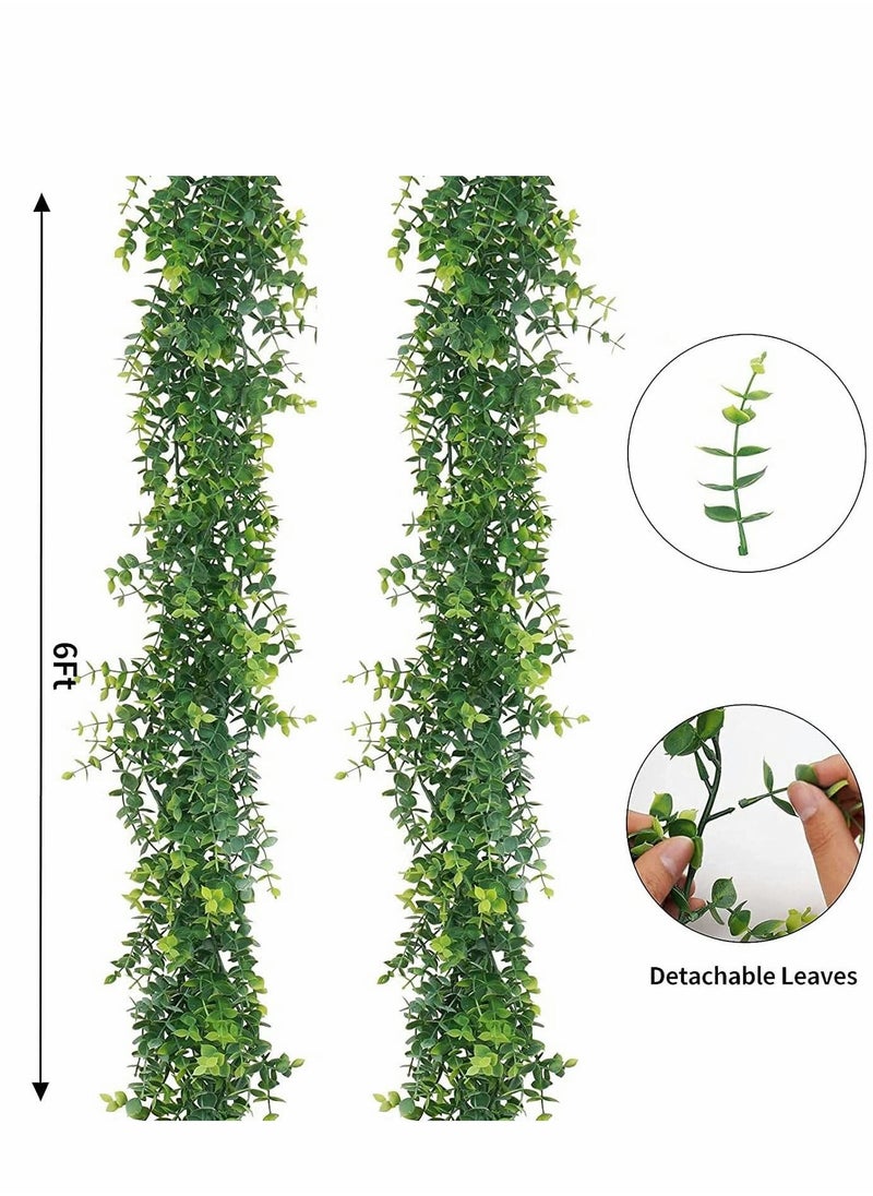 2 Pack Faux Eucalyptus Garland 6Ft/Pack Artificial Vines Greenery UV Protected Indoor Outdoor for Wedding Table Runner Doorways Decoration