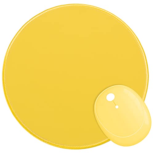 Dapesuom Round Mouse Pad, 8.7 x 8.7 Inch Premium-Textured Washable Non-Slip Rubber Base Cute Small Mouse Mat with Stitched Edge for Men Women Wireless Computer Laptop Gaming Desk Accessories, Yellow - Image 1