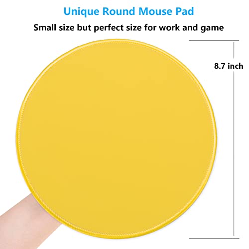 Dapesuom Round Mouse Pad, 8.7 x 8.7 Inch Premium-Textured Washable Non-Slip Rubber Base Cute Small Mouse Mat with Stitched Edge for Men Women Wireless Computer Laptop Gaming Desk Accessories, Yellow - Image 5
