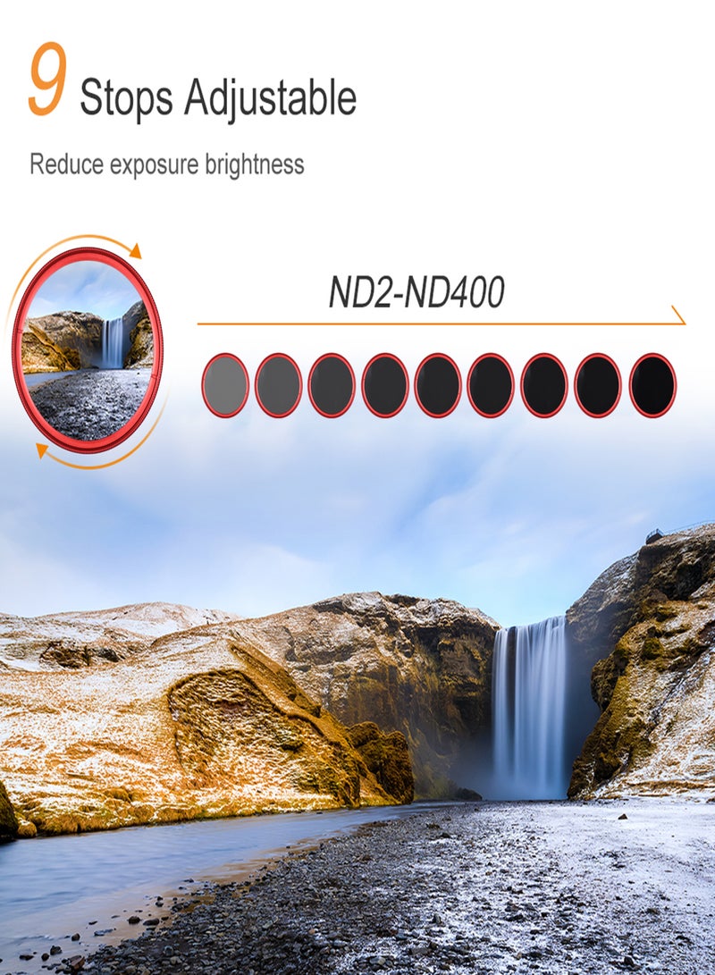FOTGA 62mm Slim ND Fader Variable Filter Neutral Density ND2 to ND400 Red Replacement for Canon Nikon DSLR Camera - Image 3