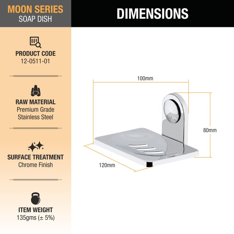 Ruhe Moon Stainless Steel Soap Dish | Wall Mounted |Single Soap Dish Holder | Soap Dish Holder for Bathroom and Kitchen |Bathroom Organizer| Soap Try for Bathroom Accessories |Chrome Finish - Image 2