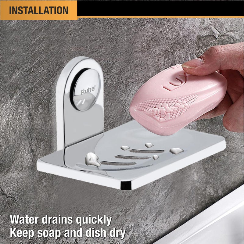 Ruhe Moon Stainless Steel Soap Dish | Wall Mounted |Single Soap Dish Holder | Soap Dish Holder for Bathroom and Kitchen |Bathroom Organizer| Soap Try for Bathroom Accessories |Chrome Finish - Image 4