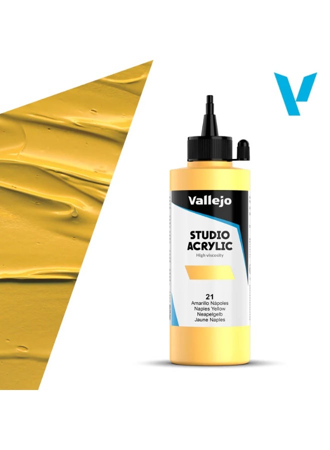 Vallejo Acrylic Paint for Artists 21 Naples Yellow (Hue) 200ml – Studio Grade, Lightfast & Non-Toxic