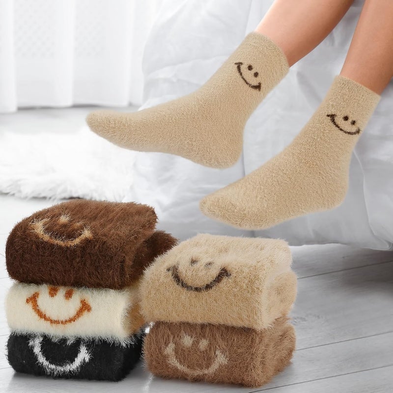 Luckam 5 Pairs Cat Paw Fuzzy Socks for Women - Cozy Winter Fluffy Slipper Socks Gift for Girls & Women, Perfect for Home & Relaxation - Image 2