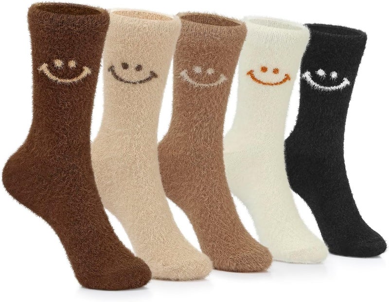 Luckam 5 Pairs Cat Paw Fuzzy Socks for Women - Cozy Winter Fluffy Slipper Socks Gift for Girls & Women, Perfect for Home & Relaxation - Image 1