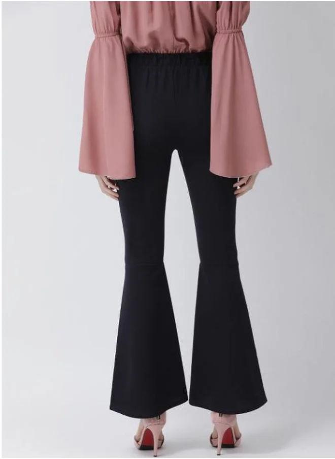 Styli Solid Bootcut Trouser with Front Slit Hem by Styli