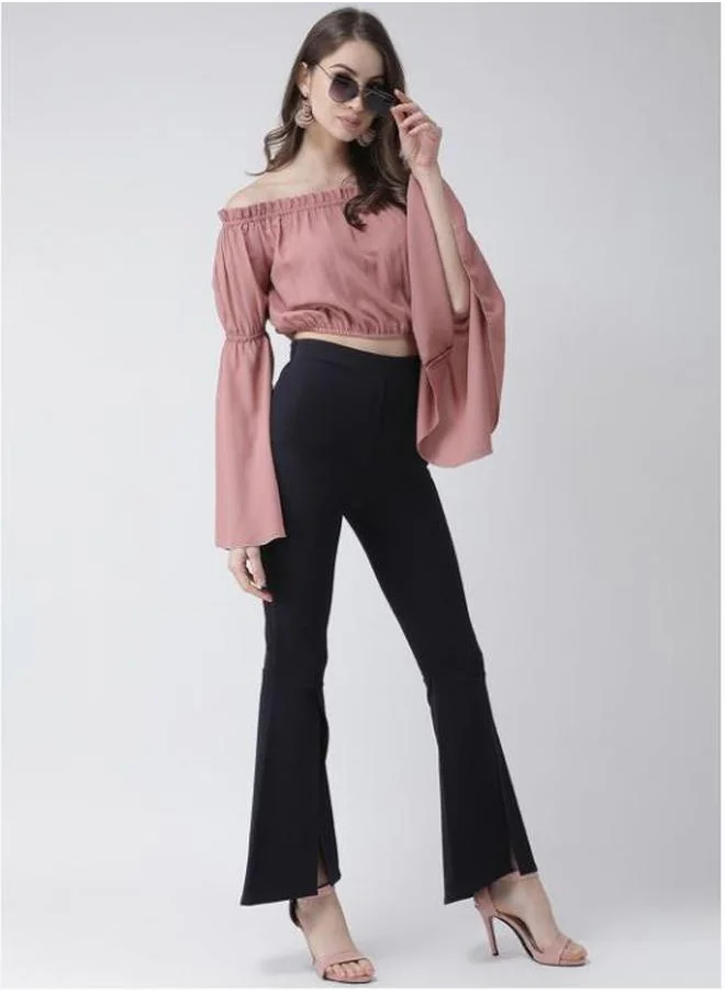 Styli Solid Bootcut Trouser with Front Slit Hem by Styli