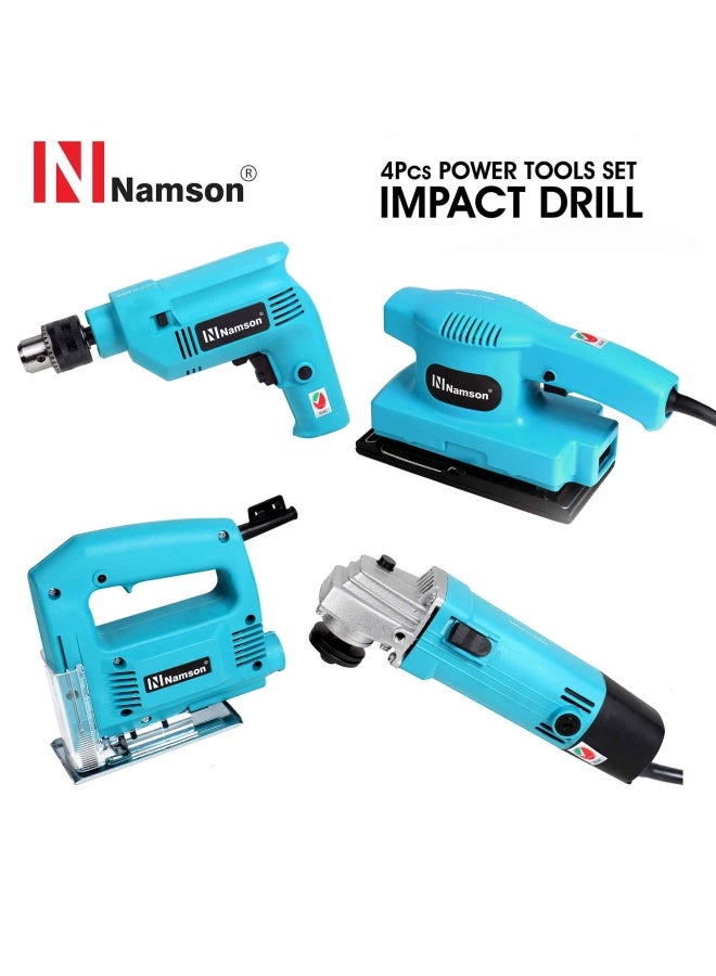 NAMSON مجموعة أدوات كهربائية 4 قطع مثقاب تأثير 450 واط + طاحونة زاوية 500 واط + منشار 350 واط + صنفرة 135 واط SA-PTG4N 220-240 فولت 50-60 هرتز - Image 3