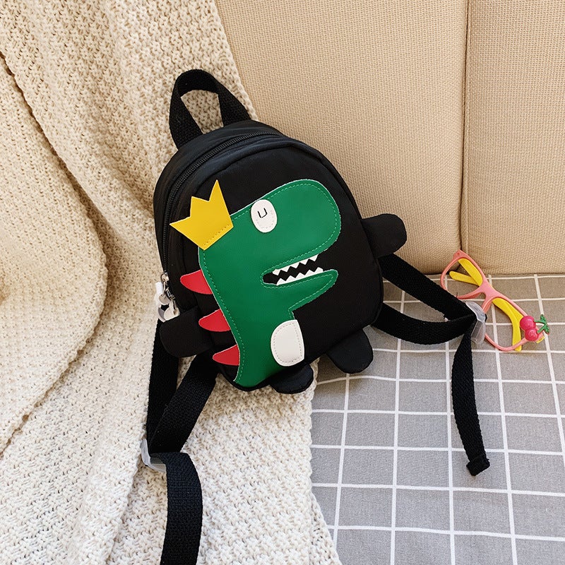 New Kids Dinosaur Backpack Cartoon Student Bag Small black 