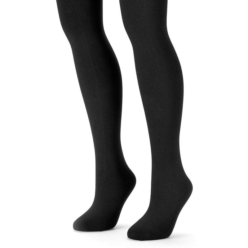 MUK LUKS Women's 2 Pair Pack Fleece Lined Tights, Small/Medium, Black
