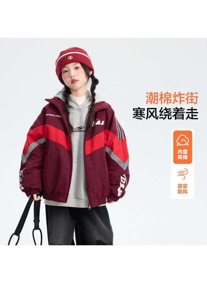 Boys' Winter Contrast Color Preppy Style Sports Reflective Cotton Jacket  New Youth And Kidsren's Thickeneded Quilted Jacket