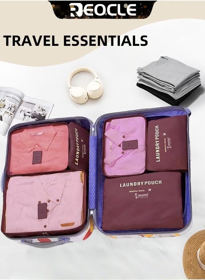 REOCLE 6pcs Clothes Storage Bags Packing Cube Travel Luggage Organizer Pouch Set Travel Multi-functional Clothing Sorting Packages - Image 2