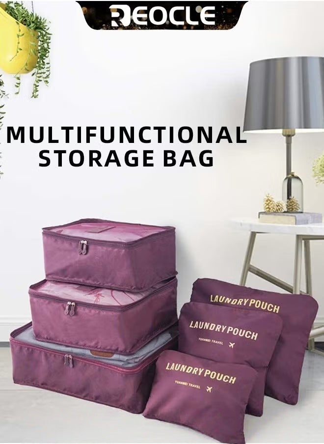 REOCLE 6pcs Clothes Storage Bags Packing Cube Travel Luggage Organizer Pouch Set Travel Multi-functional Clothing Sorting Packages - Image 5