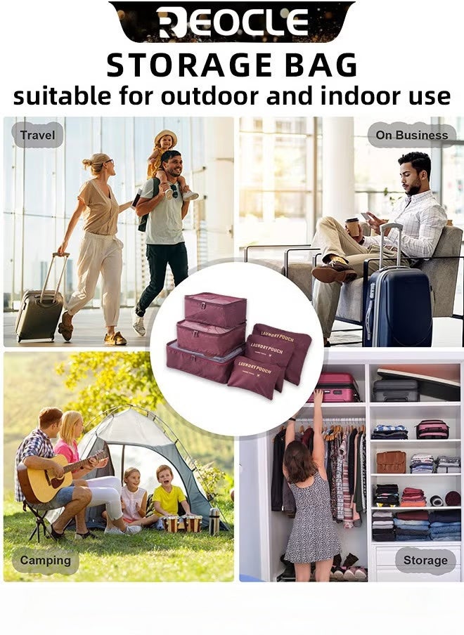 REOCLE 6pcs Clothes Storage Bags Packing Cube Travel Luggage Organizer Pouch Set Travel Multi-functional Clothing Sorting Packages - Image 4