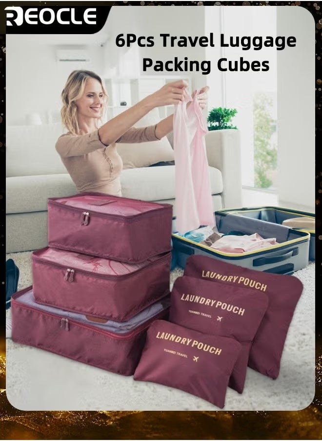 REOCLE 6pcs Clothes Storage Bags Packing Cube Travel Luggage Organizer Pouch Set Travel Multi-functional Clothing Sorting Packages - Image 1