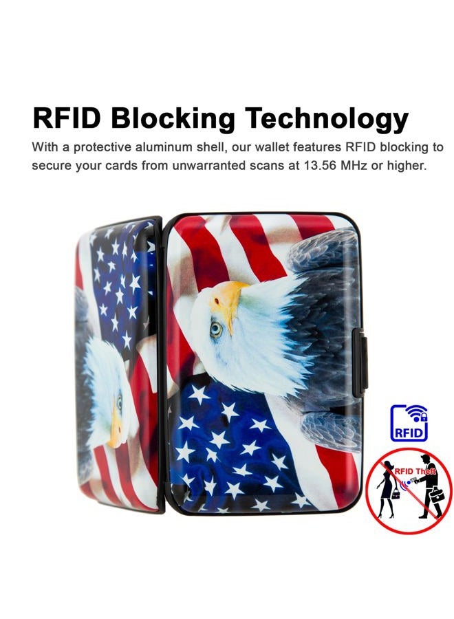 Kaabao Credit Card Holder Small RFID Blocking Wallet Business Metal Slim Mini Aluminum Hard Case for Women Men Gift (Bald Eagle American Flag), Ka016022 - Image 2