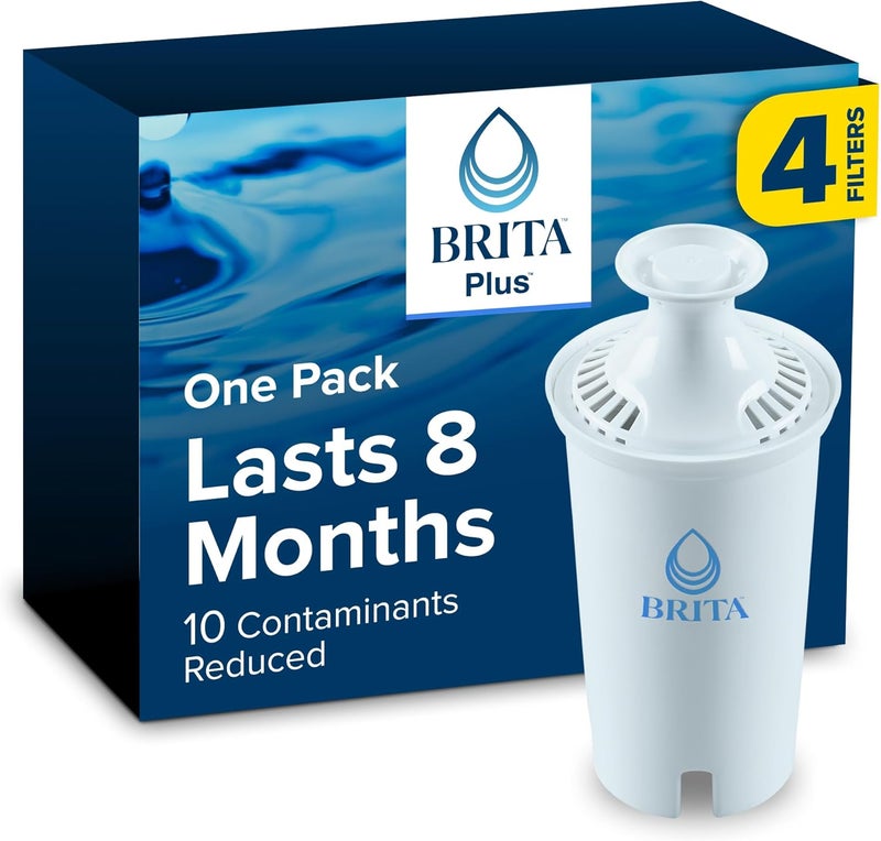 BRITA Plus Water Filter, BPA-Free, High-Density Replacement Filter for Pitchers and Dispensers, Reduces 2x Contaminants*, Lasts Two Months or 40 Gallons, Includes 4 Filters - Image 1
