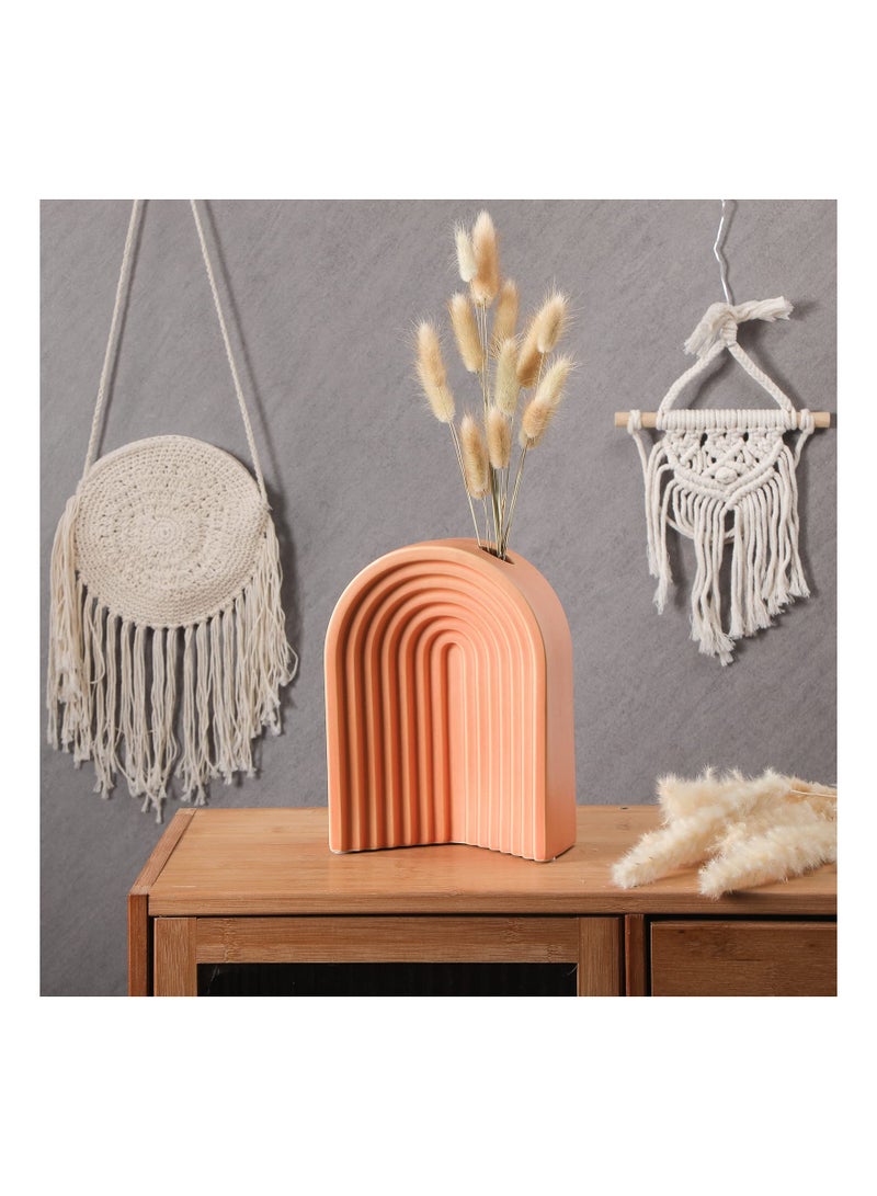SYOSI Modern Arched Ceramic Vase Modern Home Decor Decorative Boho Vase Artistic Ceramic Vases for Home Decor Aesthetic Flower Vase for Home Living Room Fireplace Shelf Mantel Table, Orange - Image 2