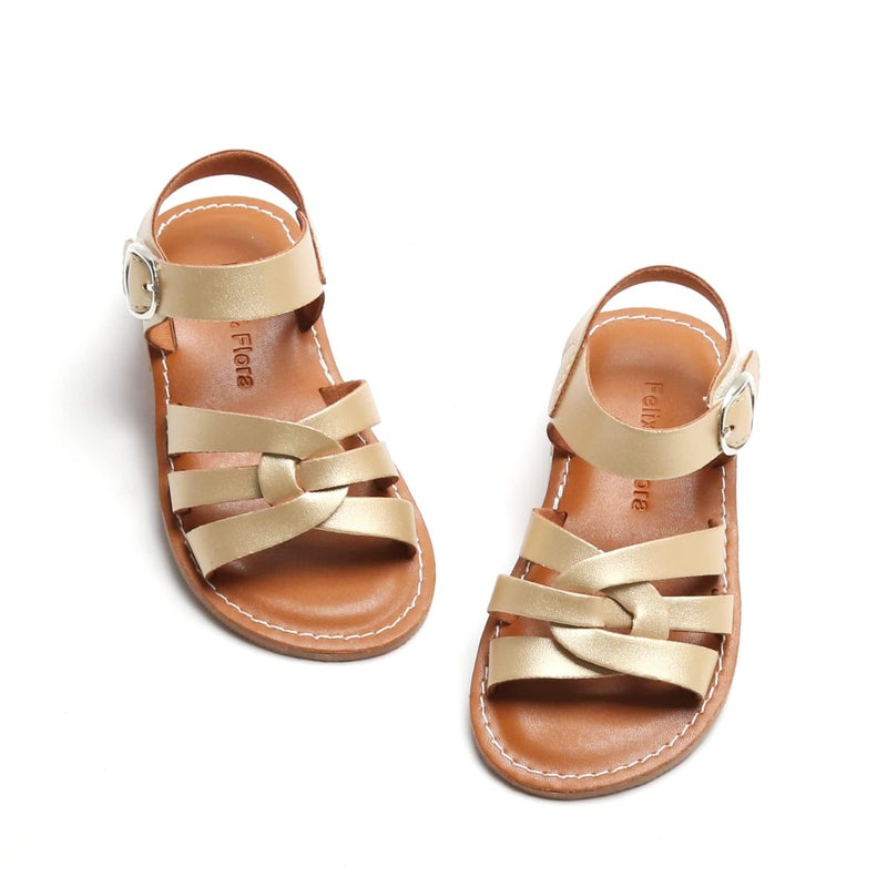 Felix & Flora Toddler Girl Gold Sandals Size 12 - Little Girl Easter Summer Dress Shoes Lightweight Open Toe Beach Holiday - Image 1