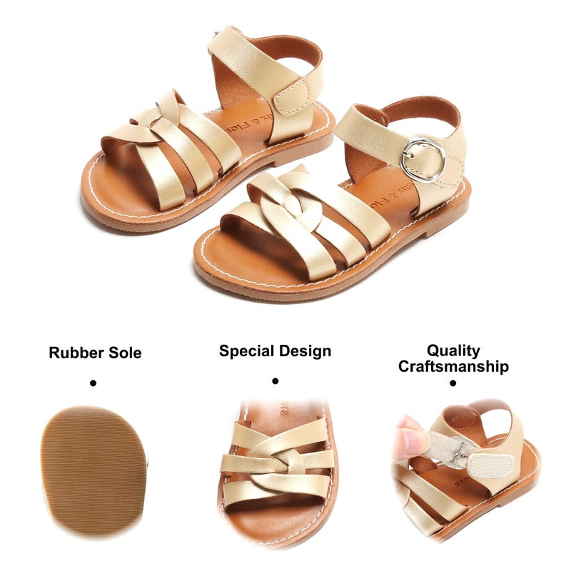 Felix & Flora Toddler Girl Gold Sandals Size 12 - Little Girl Easter Summer Dress Shoes Lightweight Open Toe Beach Holiday - Image 5