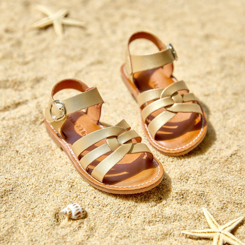 Felix & Flora Toddler Girl Gold Sandals Size 12 - Little Girl Easter Summer Dress Shoes Lightweight Open Toe Beach Holiday - Image 3