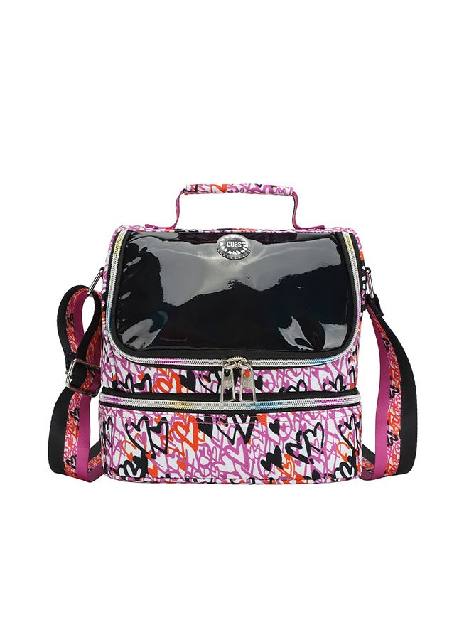 CUBS Heart Print Waterproof double decker lunch bag with removable shoulder strap carrying your favorite meals to school, work or while traveling - Image 4