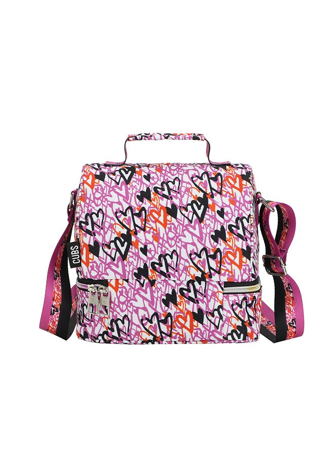 CUBS Heart Print Waterproof double decker lunch bag with removable shoulder strap carrying your favorite meals to school, work or while traveling - Image 2