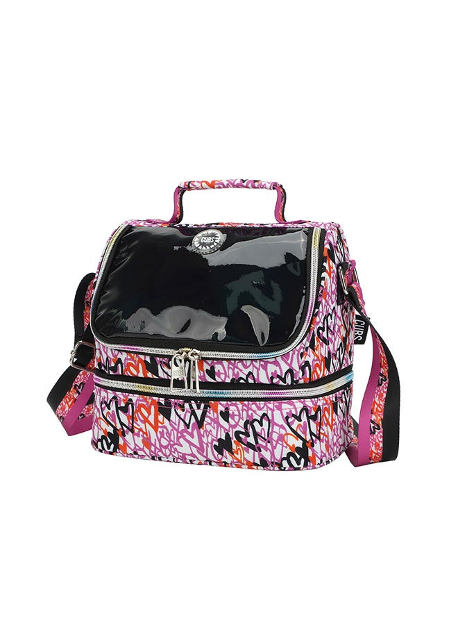 CUBS Heart Print Waterproof double decker lunch bag with removable shoulder strap carrying your favorite meals to school, work or while traveling - Image 1