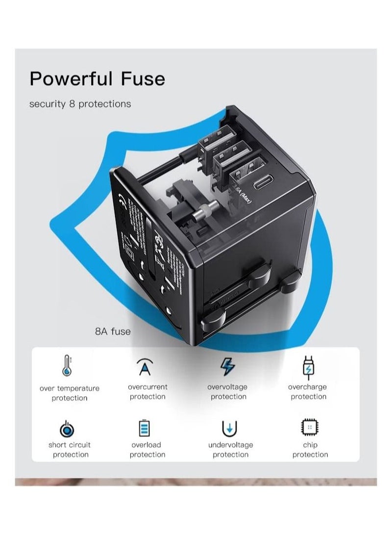 YESIDO Universal Travel Adapter with 4 Ultra-Fast USB Port and 1 Ultra-Fast USB Type C Port and Power Socket Worldwide Plugs UK EU US AU Auto Switch - Image 2
