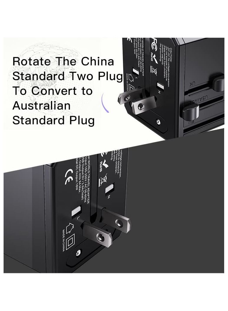 YESIDO Universal Travel Adapter with 4 Ultra-Fast USB Port and 1 Ultra-Fast USB Type C Port and Power Socket Worldwide Plugs UK EU US AU Auto Switch - Image 5