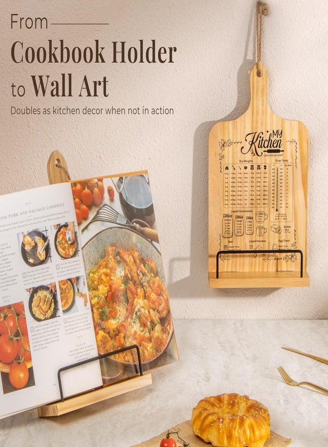 PUERSI Cook Book Stand for Kitchen Counter, Wooden Recipe Book Holder with Measurement Conversion Chart, Adjustable Cookbook Stand, Kitchen Gifts for Cooking Lovers - Image 3