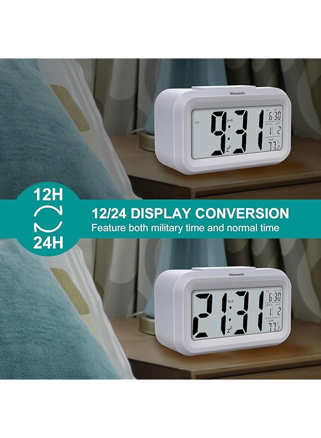إيروريكس ساعة منبه رقمية للأطفال تعمل بالبطارية مع وظيفة الغفوة وإضاءة ليلية ذكية وسهلة الإعداد وساعات مكتبية لغرفة النوم باللون الأبيض - Image 5