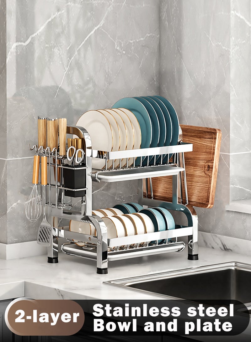 LOOPITYS Storage bowl rack 2-layer large capacity utensil dish rack Classified Storage, Easy Access Stainless steel Sturdy & Versatile for Multiple Scenarios plates/utensils on the kitchen countertop - Image 1