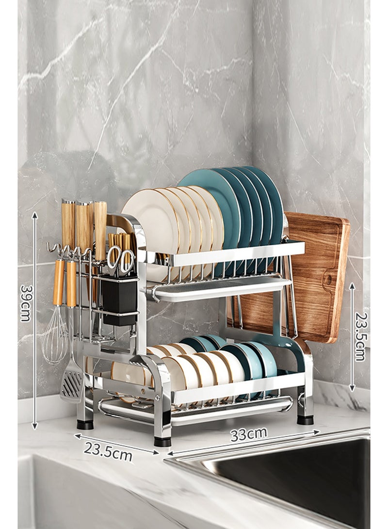 LOOPITYS Storage bowl rack 2-layer large capacity utensil dish rack Classified Storage, Easy Access Stainless steel Sturdy & Versatile for Multiple Scenarios plates/utensils on the kitchen countertop - Image 3