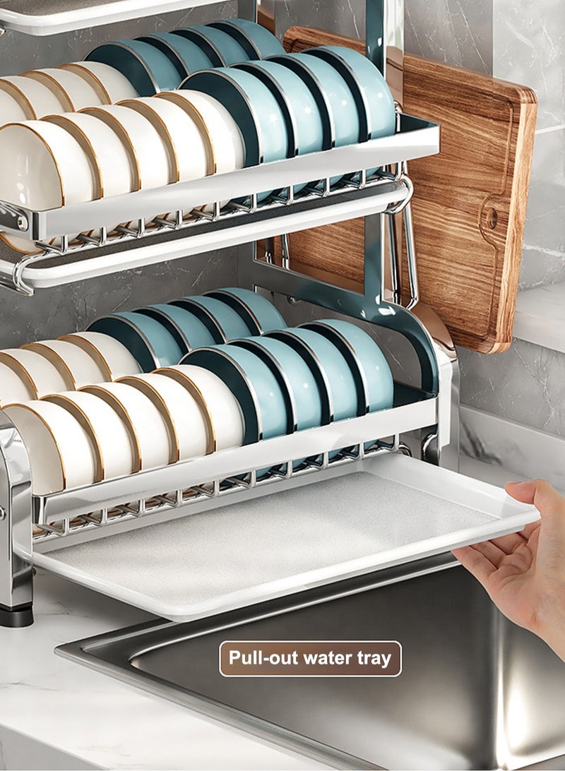 LOOPITYS Storage bowl rack 2-layer large capacity utensil dish rack Classified Storage, Easy Access Stainless steel Sturdy & Versatile for Multiple Scenarios plates/utensils on the kitchen countertop - Image 4