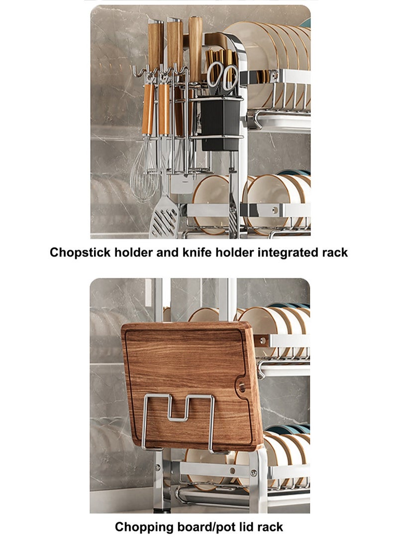 LOOPITYS Storage bowl rack 2-layer large capacity utensil dish rack Classified Storage, Easy Access Stainless steel Sturdy & Versatile for Multiple Scenarios plates/utensils on the kitchen countertop - Image 5
