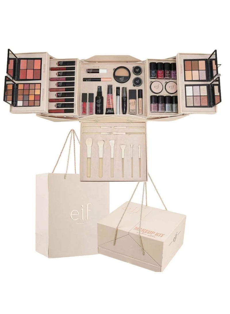 e.I.f e.l.f Deluxe Full Makeup Kit | Multi-Layer 85+ PCS Cosmetic Box with Eyeshadows, Lipsticks, Nail Polishes, Contour, Highlighter & Professional Brushes | Premium Quality Gift Set , White Color - Image 1