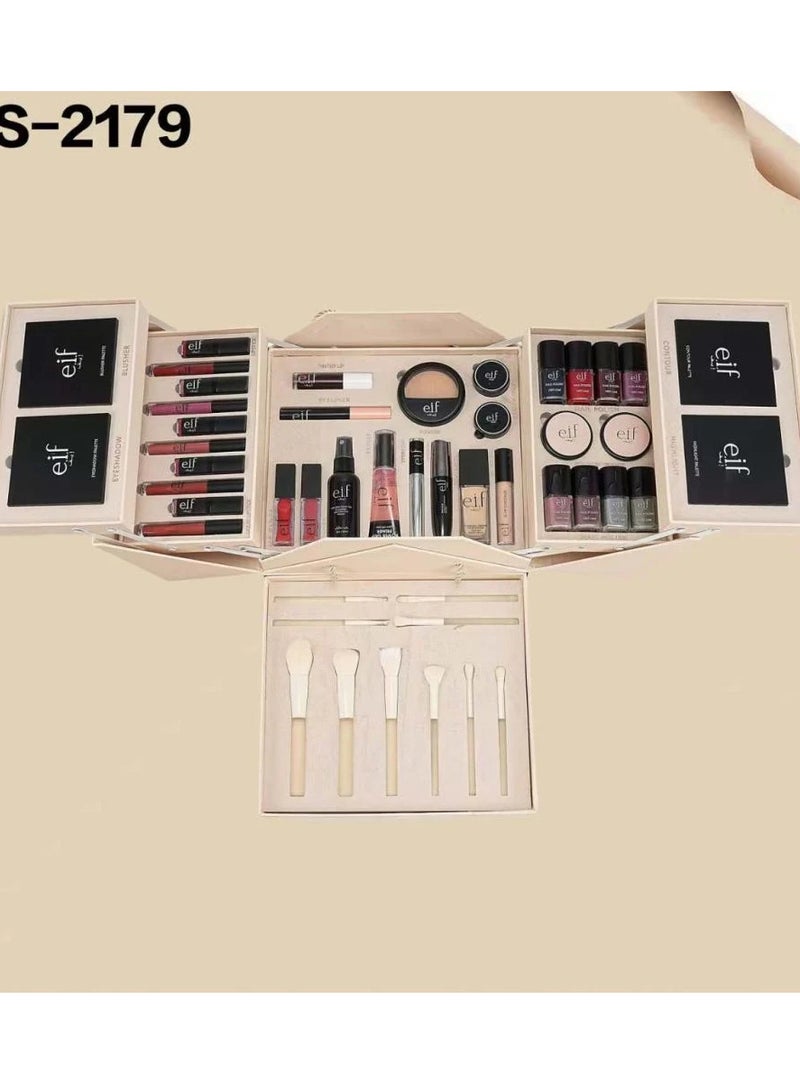 e.I.f e.l.f Deluxe Full Makeup Kit | Multi-Layer 85+ PCS Cosmetic Box with Eyeshadows, Lipsticks, Nail Polishes, Contour, Highlighter & Professional Brushes | Premium Quality Gift Set , White Color - Image 2