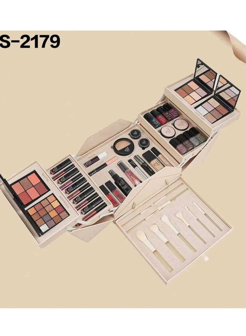 e.I.f e.l.f Deluxe Full Makeup Kit | Multi-Layer 85+ PCS Cosmetic Box with Eyeshadows, Lipsticks, Nail Polishes, Contour, Highlighter & Professional Brushes | Premium Quality Gift Set , White Color - Image 3